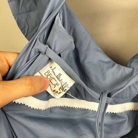 BEECA by Rebecca Virtue steel blue tiered ruffle off the shoulder swimsuit - Picture 7 of 8